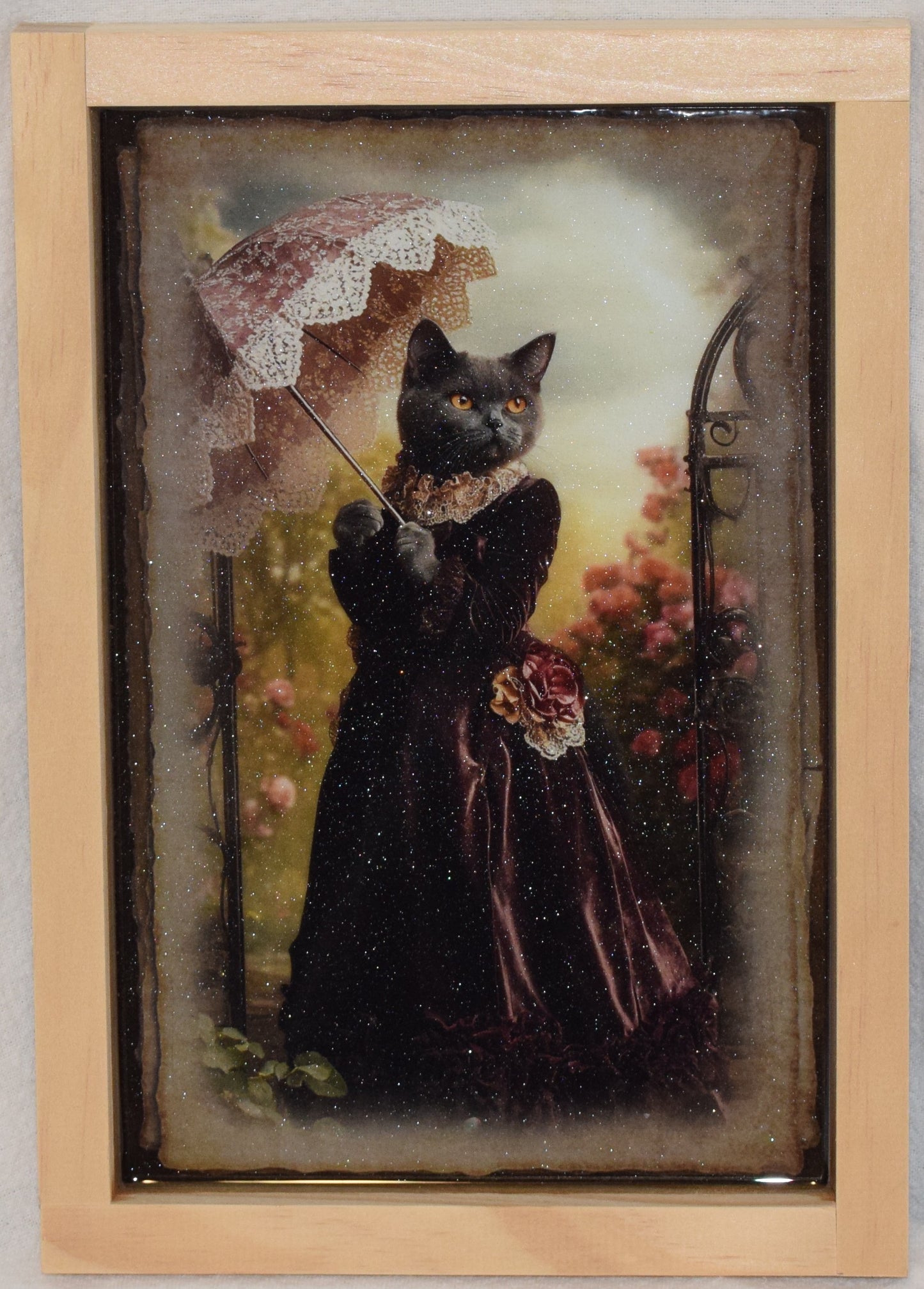 Romantic Victorian Cat - with Artistic Resin finish - Framed Wall Art