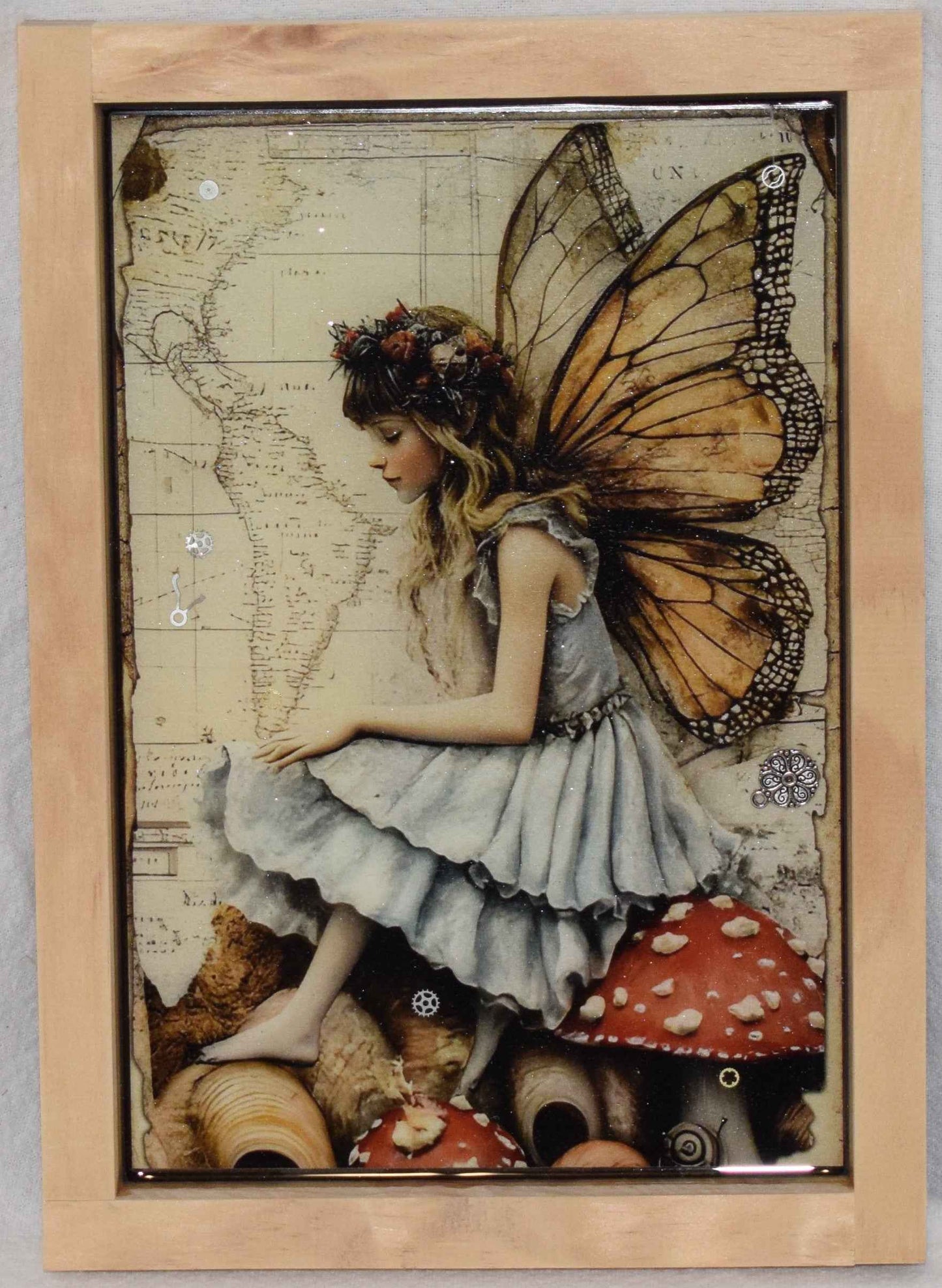 Mushroom Flower Fairy - with Artistic Resin finish Framed Wall Art