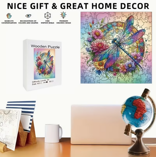 Dragonfly Stained Glass Wooden Puzzle - Wall Art