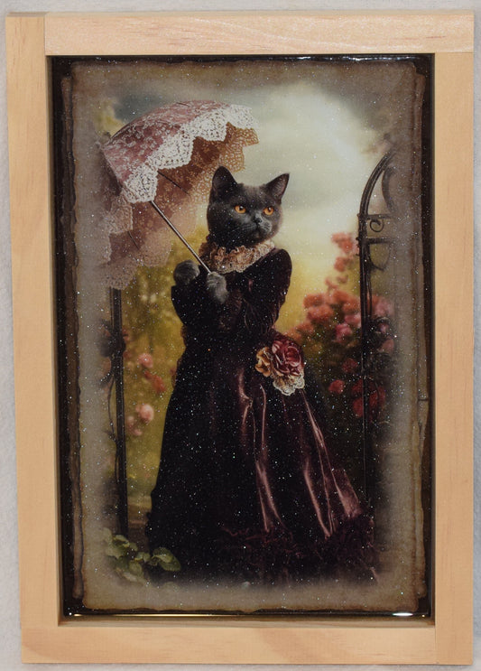Romantic Victorian Cat - with Artistic Resin finish - Framed Wall Art