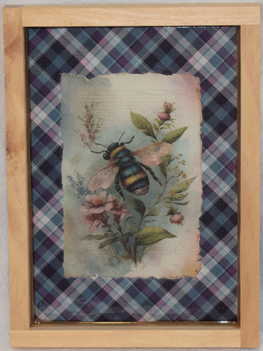 Vintage Bee - purple with Artistic Resin finish - Framed Wall Art
