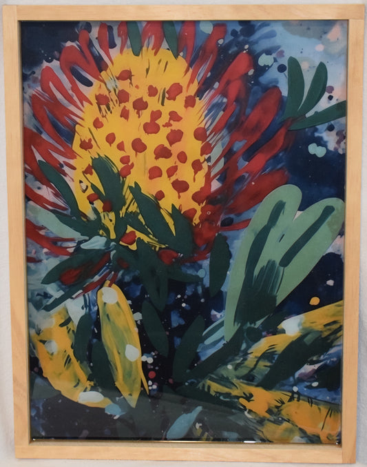 - Modern Native Yellow Flora- Artistic Acrylic Resin finish  - Framed Wall Art