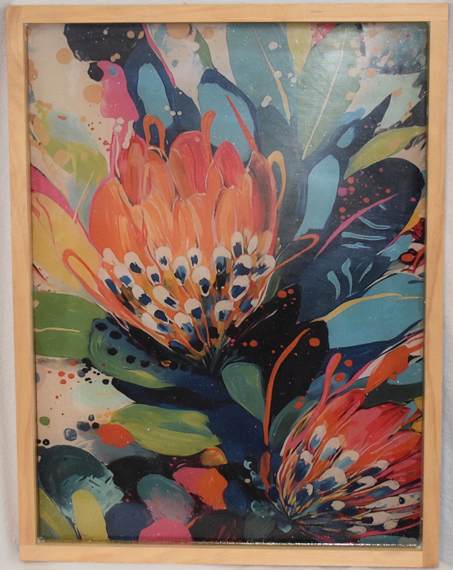 Modern Native Orange Flora - Artistic Acrylic Resin finish - Framed Wall Art