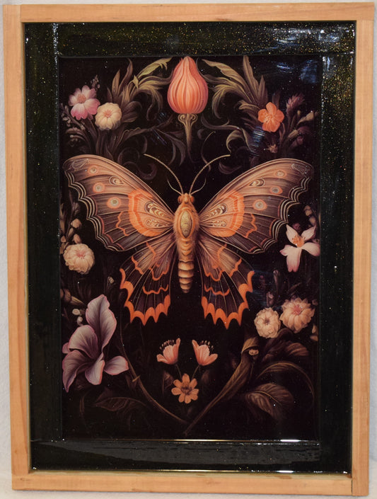 *Vintage Butterfly canvas print - with Artistic Resin finish - Framed Wall Art