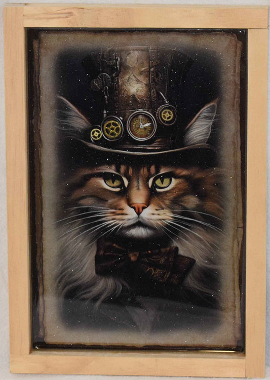 Steampunk Longhaired Ginger cat - with Artistic Resin finish Framed Wall Art