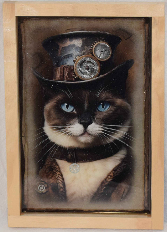 Steampunk Blue eyed cat - with Artistic Resin finish Framed Wall Art