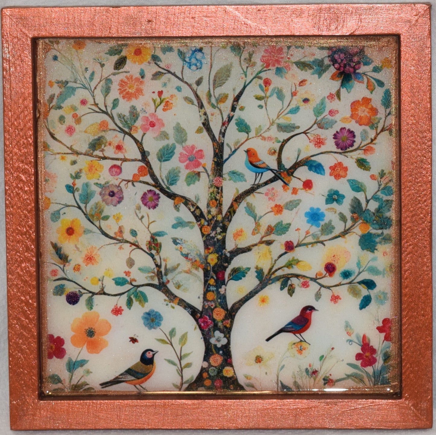 White Colourful Tree - Artistic Acrylic Resin finish - Framed Wall Art