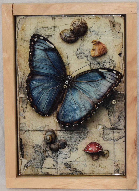 Vivid Blue Butterfly - with Artistic Resin finish Framed Wall Art