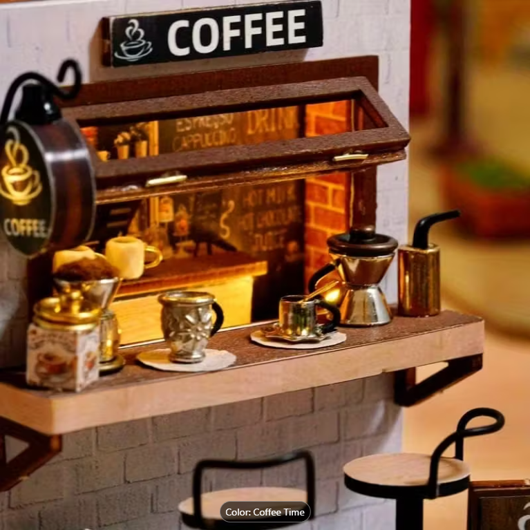 Miniature Coffee Shop Kit DIY with Led lighting