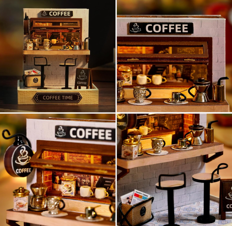 Miniature Coffee Shop Kit DIY with Led lighting