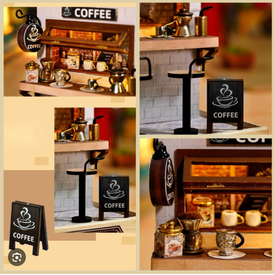 Miniature Coffee Shop Kit DIY with Led lighting
