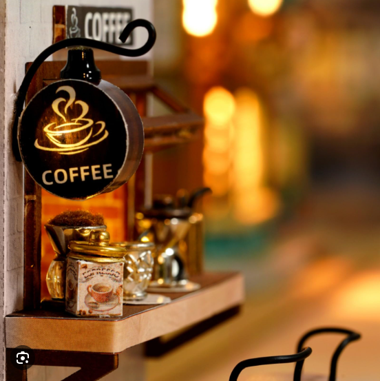 Miniature Coffee Shop Kit DIY with Led lighting