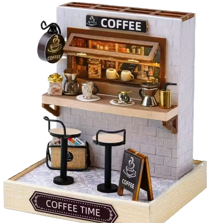 Miniature Coffee Shop Kit DIY with Led lighting