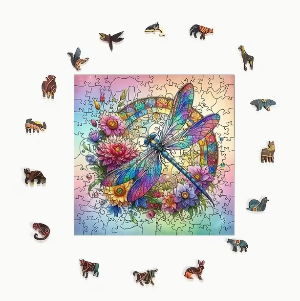 Dragonfly Stained Glass Wooden Puzzle - Wall Art