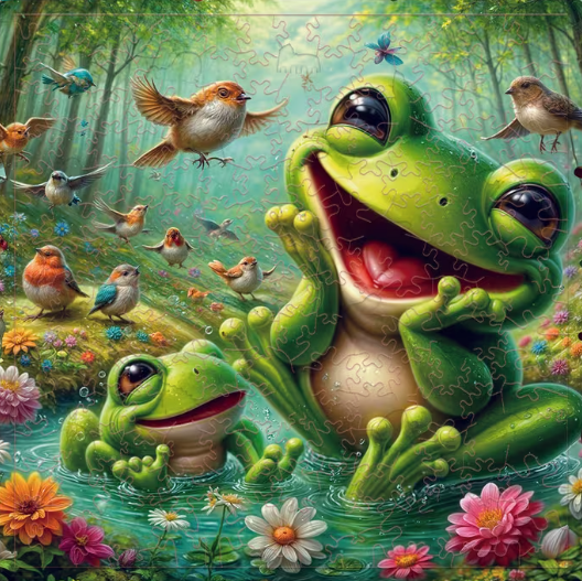 Frogs & Birds Wooden Puzzle - Wall Art