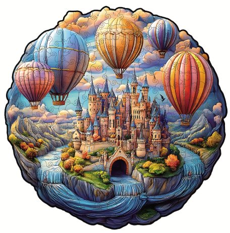 Castle with Hot Air Ballons Wooden Puzzle - Wall Art