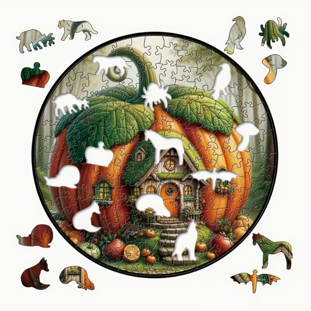 Pumpkin House Wooden Puzzle - Wall Art