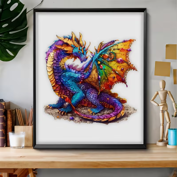 Magical Gemstone Dragon Wooden Puzzle - Wall Art