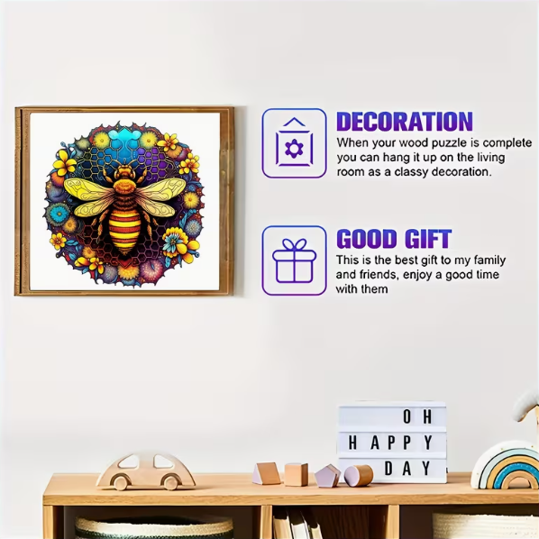 Floral Bee Wooden Puzzle - Wall Art