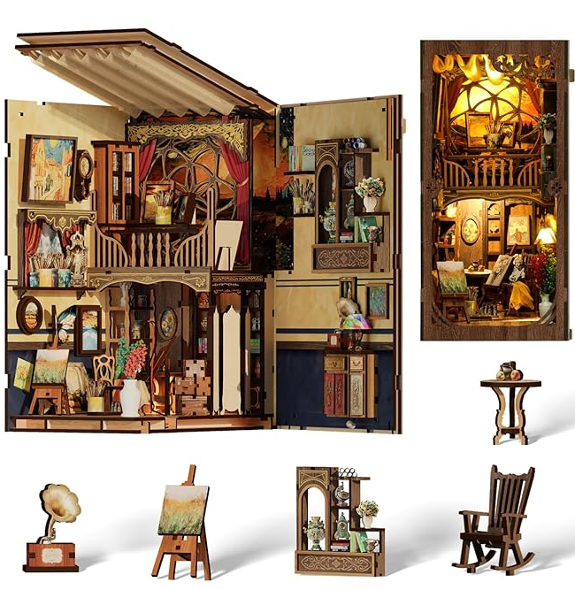 World within the Frame - Miniature World of the Vintage Artists Studio - Book Nook DIY Kit with Touch sensitive Lights